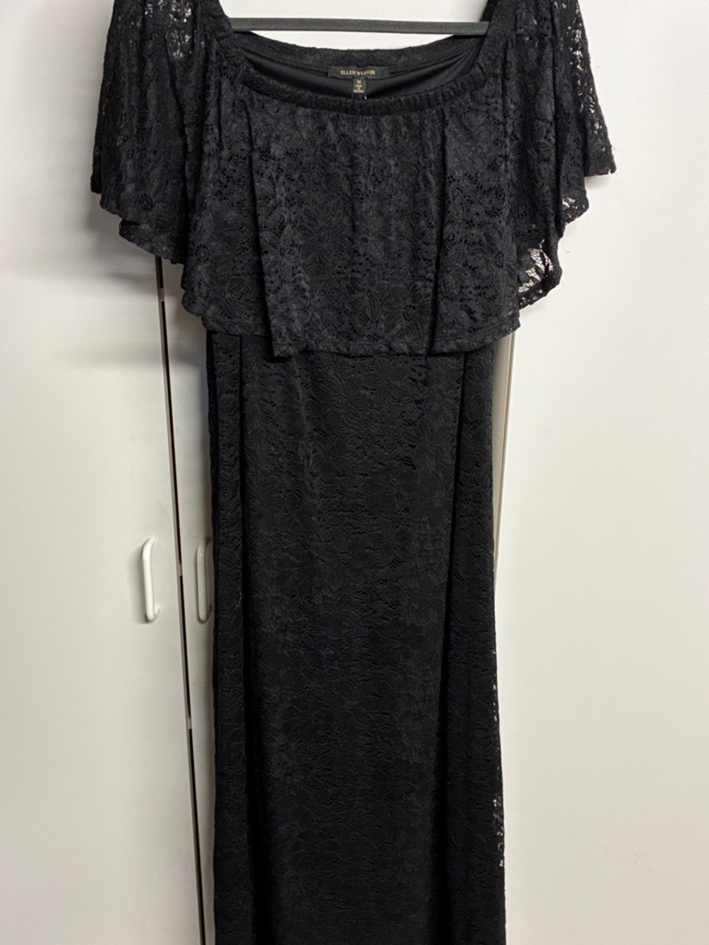Ellen Weaver Black Lace Maxi with Draped Capelet - Picture 4 of 12